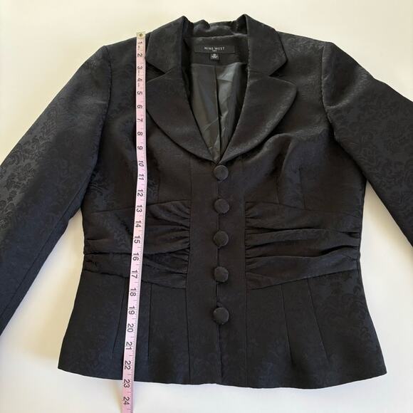 Nine West Black Floral Jacquard Button Down Blazer Jacket Size 10 - Picture 6 of 8